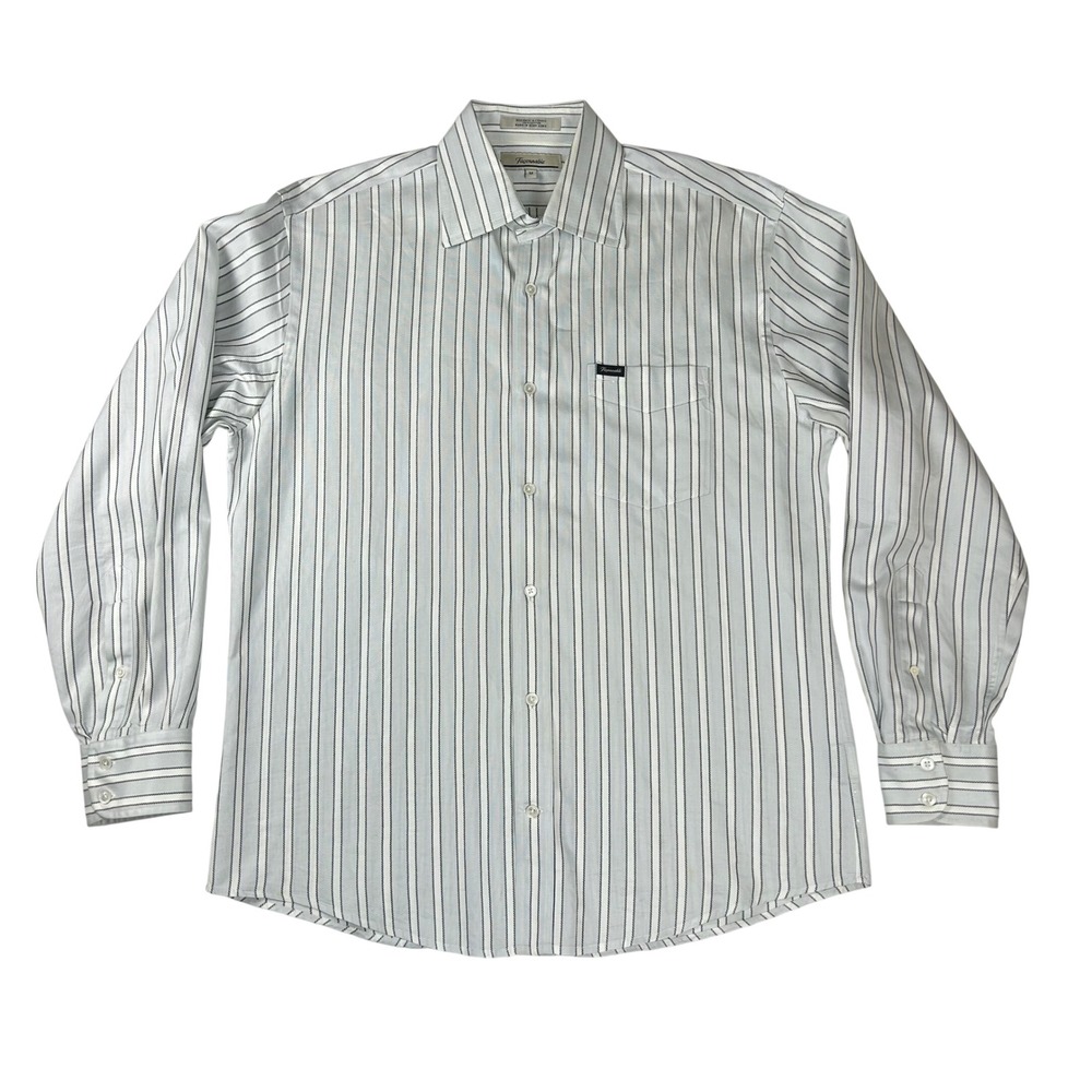 Faconnable Mens Striped Button Down Shirt Blue‎ White Cotton Size M 4365BLG47